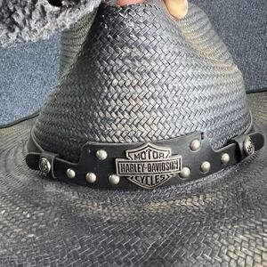 Harley-Davidson Hat Cowboy Fitted Mens XL Black Straw Wide Brim Biker Motorcycle